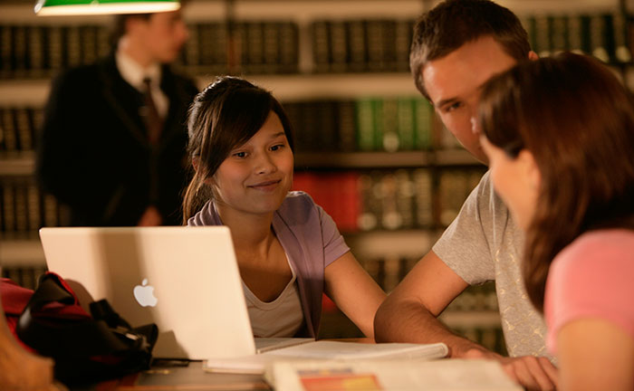 students in library