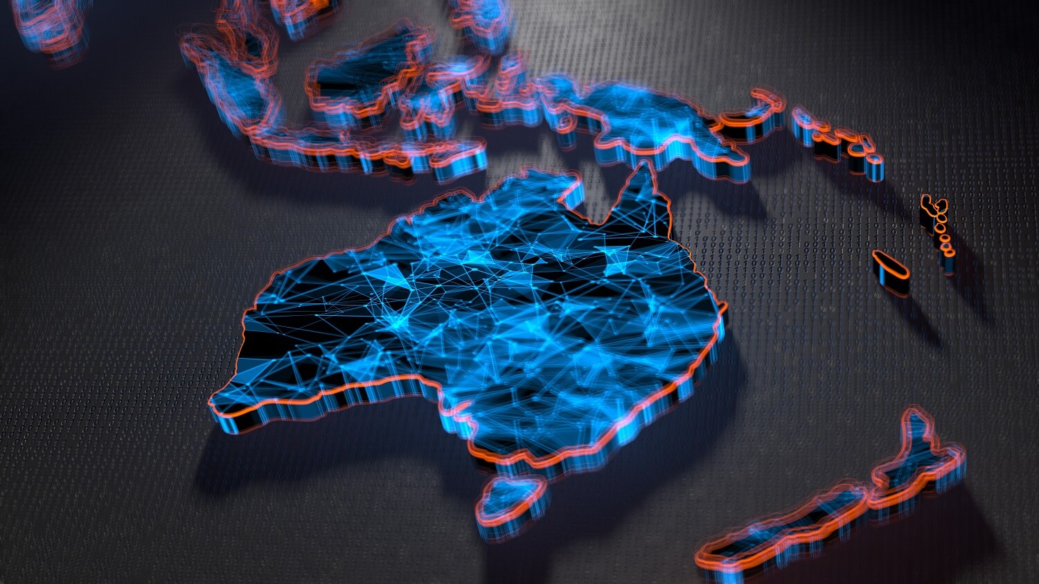 image of australia with computer data flowing around it graphic