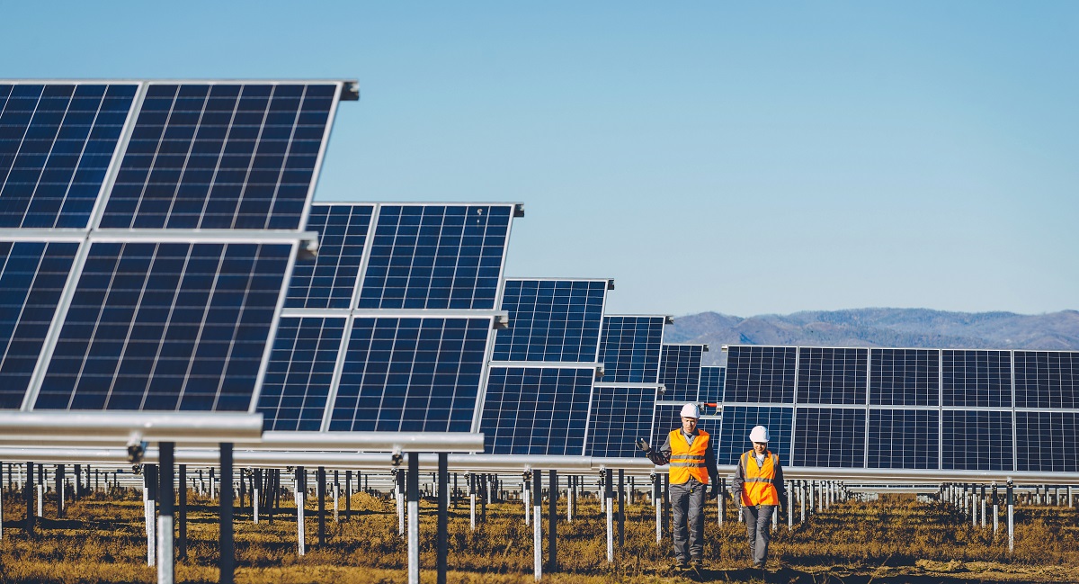 Photo of workers at solar farm